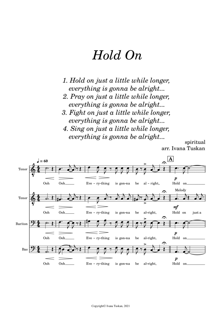 Hold On (Just a Little While Longer) for TTBB a cappella TTBB scores gallery preview page 1