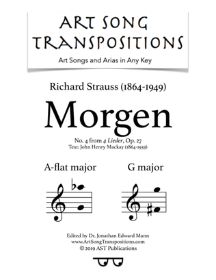 Book cover for STRAUSS: Morgen, Op. 27 no. 4 (transposed to A-flat major and G major)