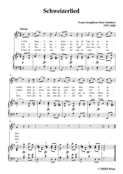 Schubert-Schweizerlied,in G Major,for Voice&Piano image number null