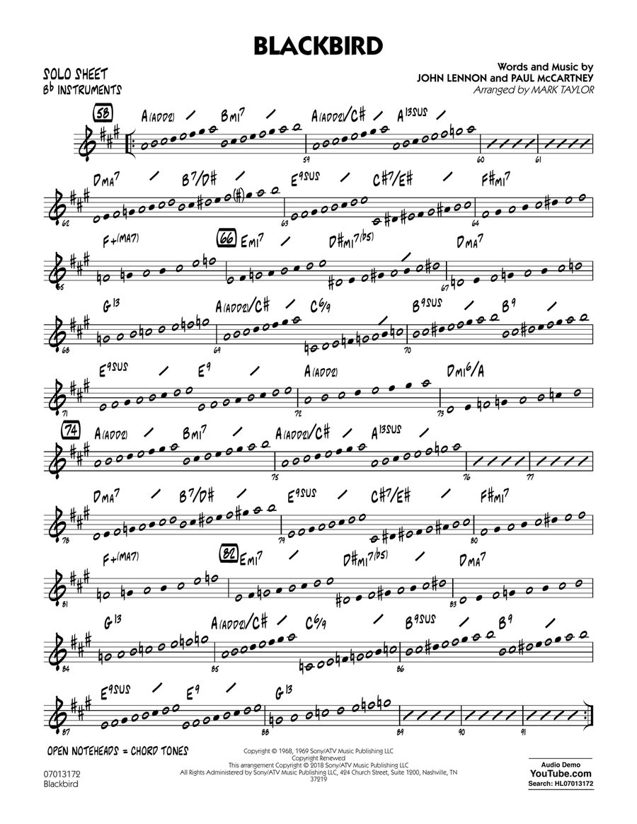 Blackbird - Bb Solo Sheet Jazz Ensemble scores gallery preview page 1