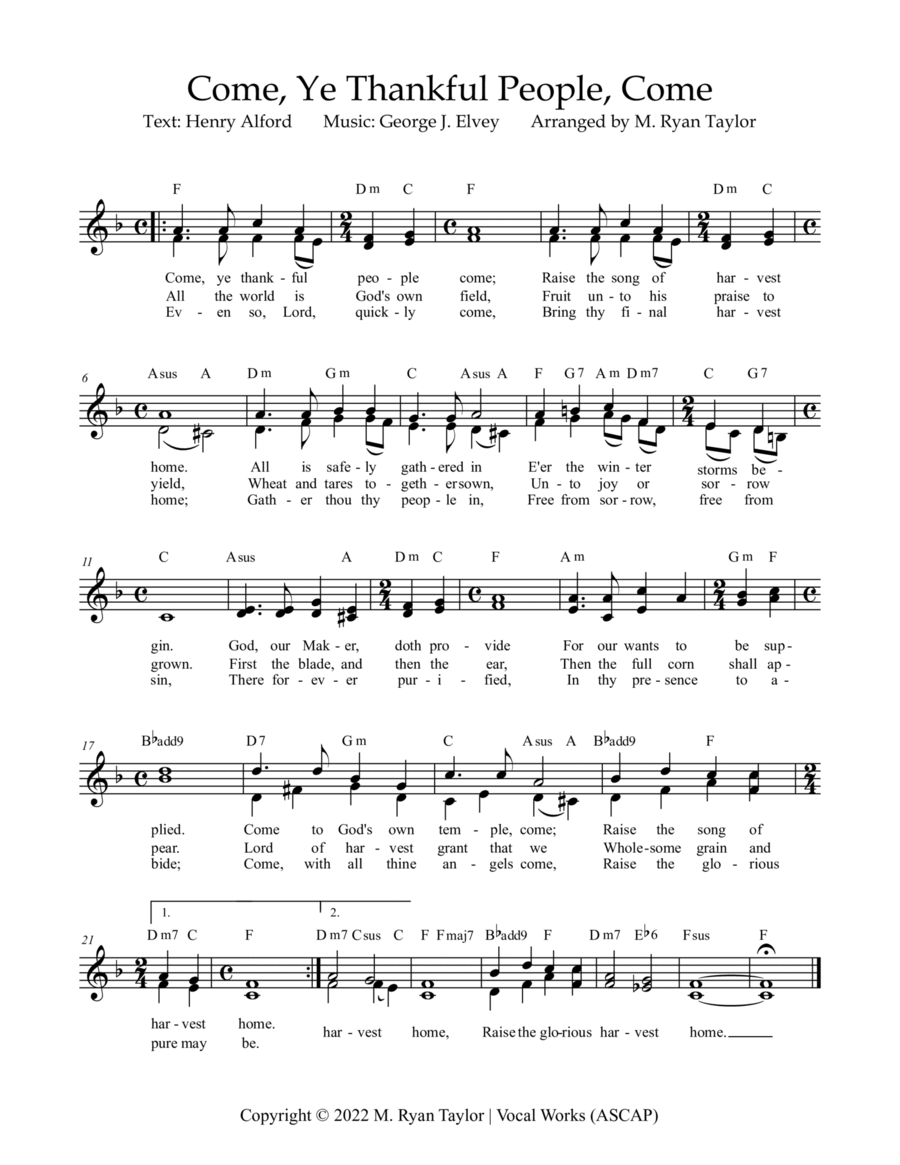Come, Ye Thankful People, Come Ukulele scores gallery preview page 1