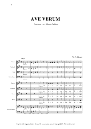 AVE VERUM - W.A. Mozart - Full Choir and Orchestra - With separate parts of Choir SATB, String Orche