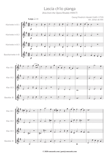 Lascia chi'o panga G.F. Händel for Clarinet Choir