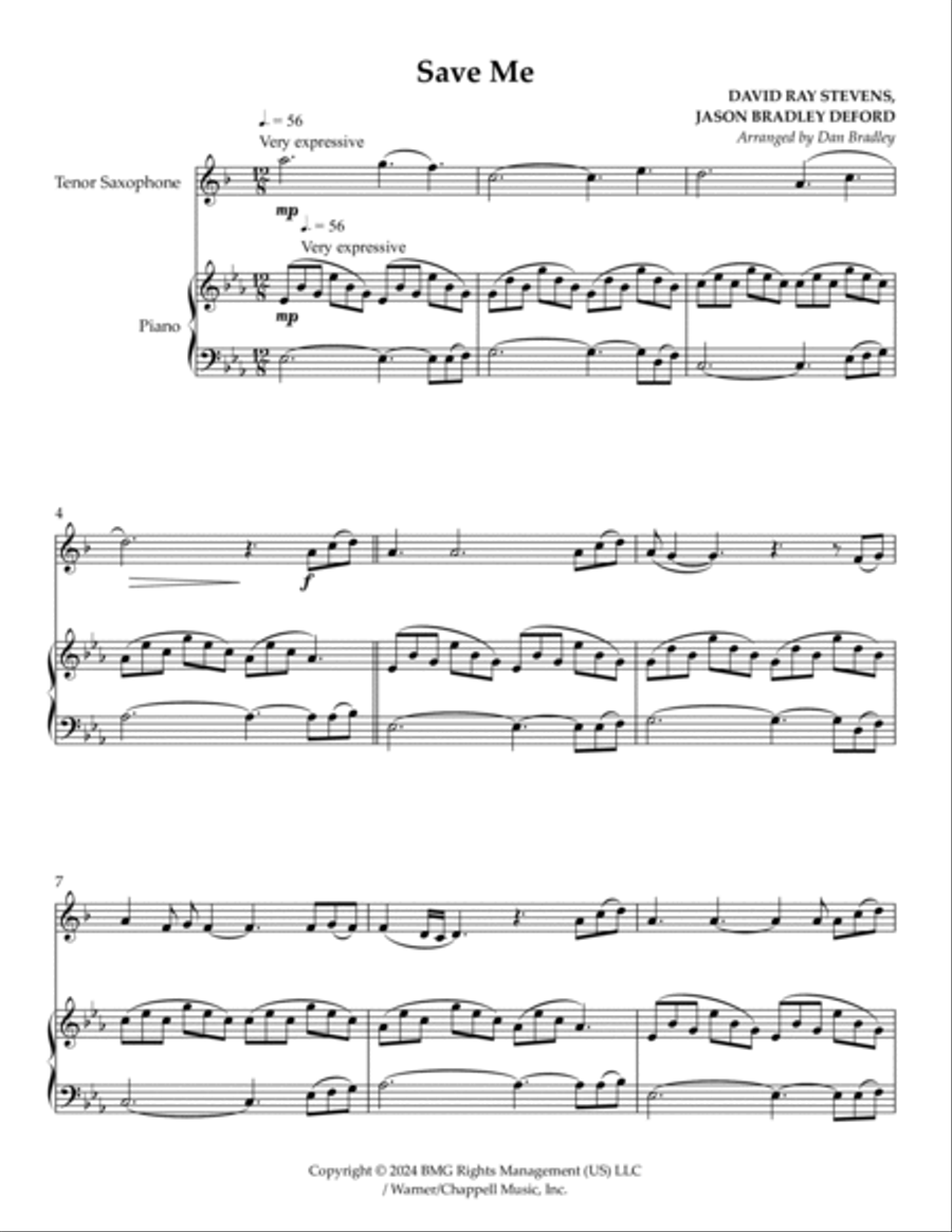Save Me Tenor Saxophone scores gallery preview page 2