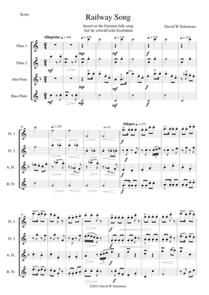 Railway Song (Auf de schwäb'sche Eisebahne) for 2 flutes, alto flute, bass flute