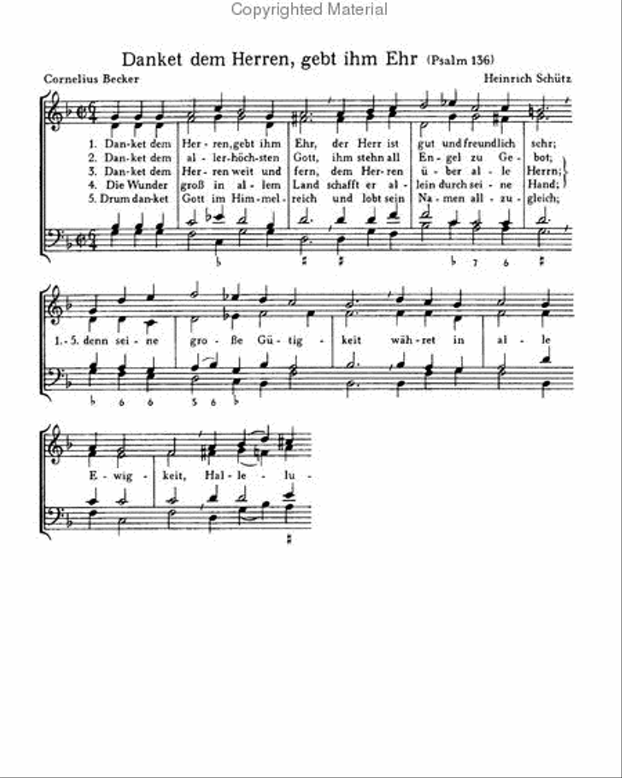 Praetorius: Nun danket alle Gott; Schutz: Danket dem Herrn Score scores gallery preview page 3