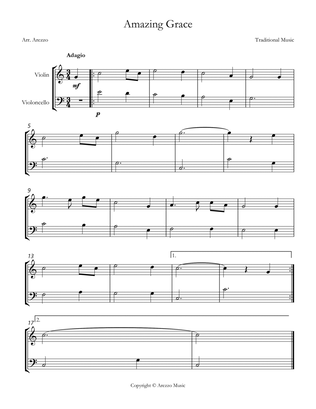 Jonh Newton Amazing Grace Easy Violin and Cello Sheet Music C major