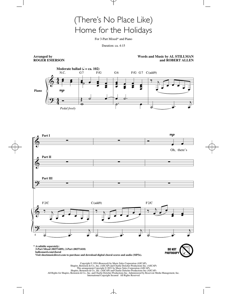 (There's No Place Like) Home For The Holidays (arr. Roger Emerson) 3-Part scores gallery preview page 1