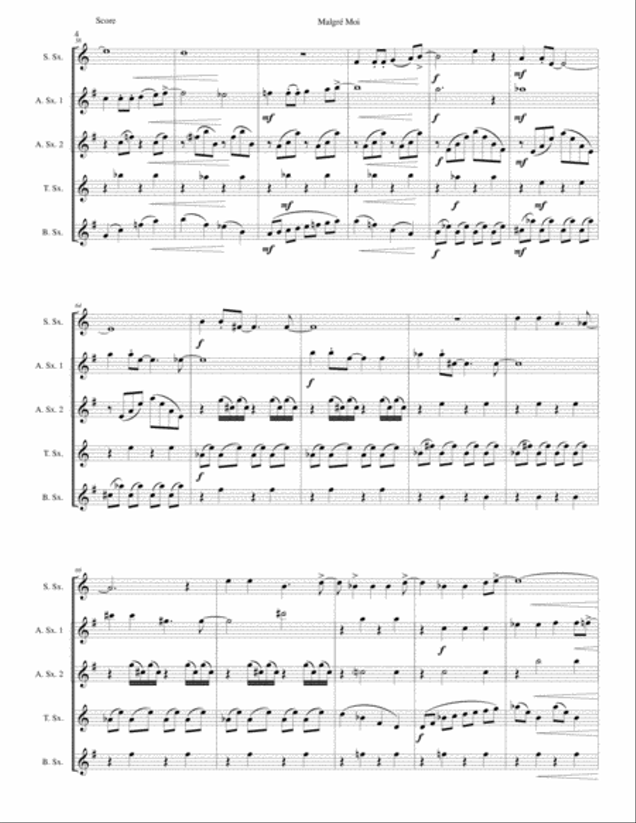 Malgré Moi (Against my will) for saxophone quintet Saxophone Quintet scores gallery preview page 4