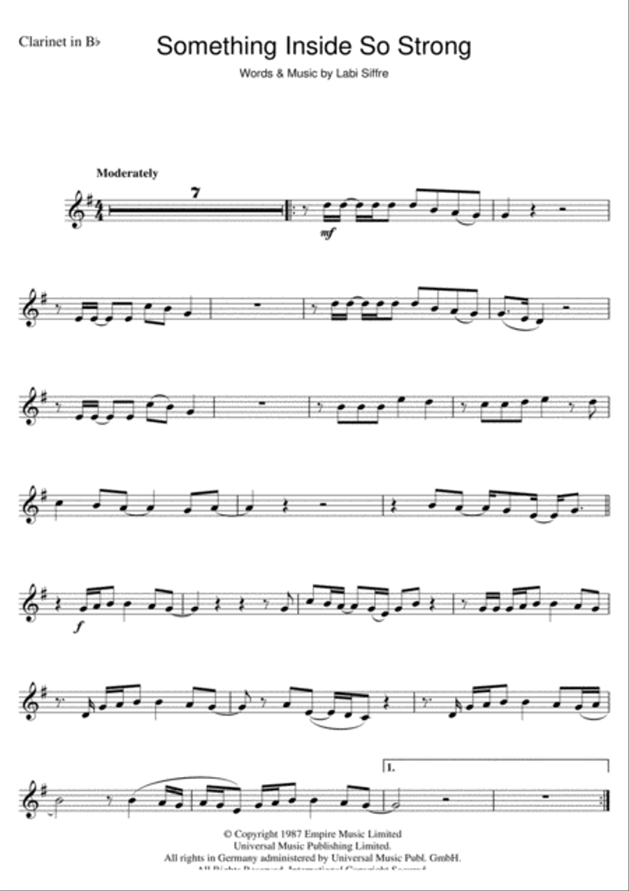 (Something Inside) So Strong Clarinet Solo scores gallery preview page 1