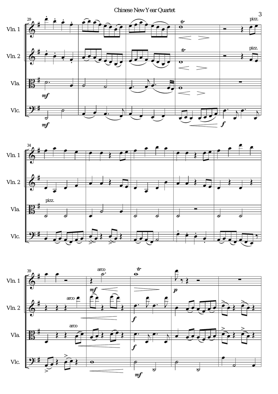 Chinese new year celebration for string quartet String Quartet scores gallery preview page 3
