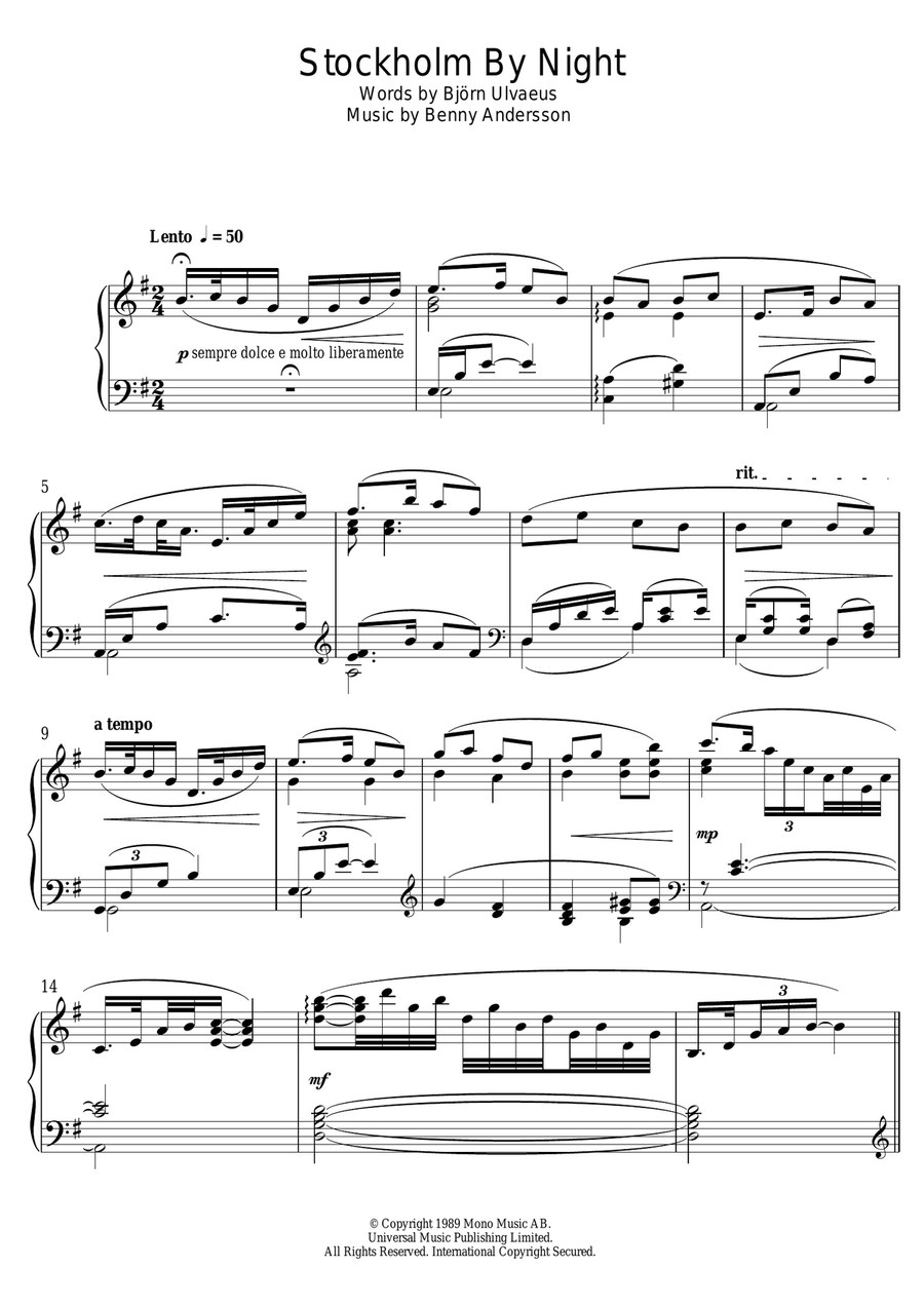 Stockholm By Night Piano Solo scores gallery preview page 1