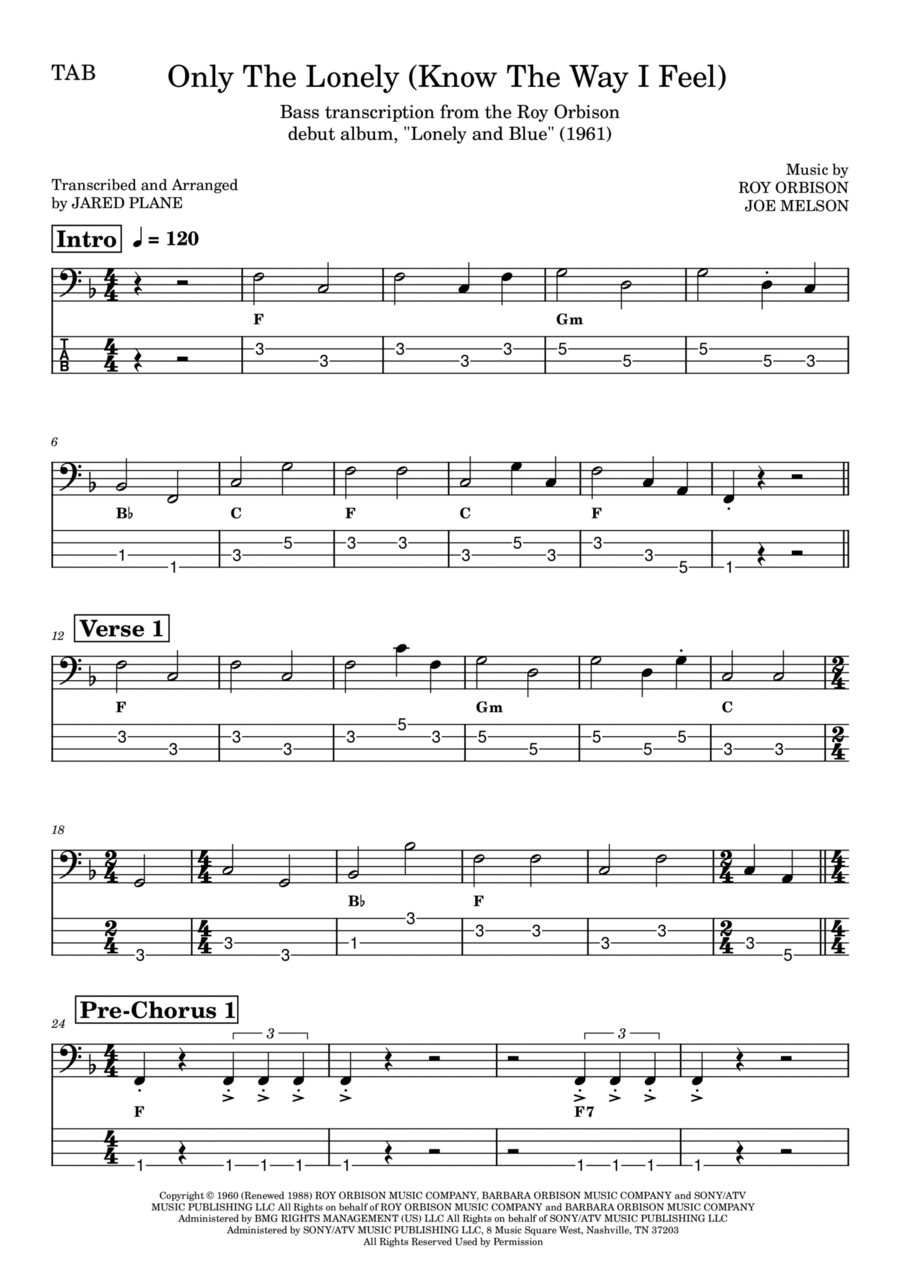 Only The Lonely (Know The Way I Feel) Guitar Tablature scores gallery preview page 1