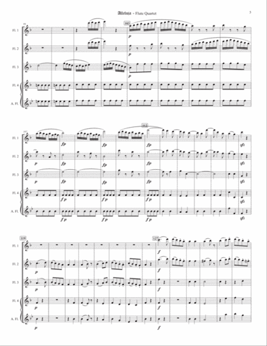 ALLELUJA from Exsultate Jubilate Flute Quartet scores gallery preview page 5