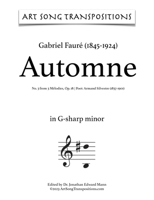 Book cover for FAURÉ: Automne, Op. 18 no. 3 (transposed to G-sharp minor)