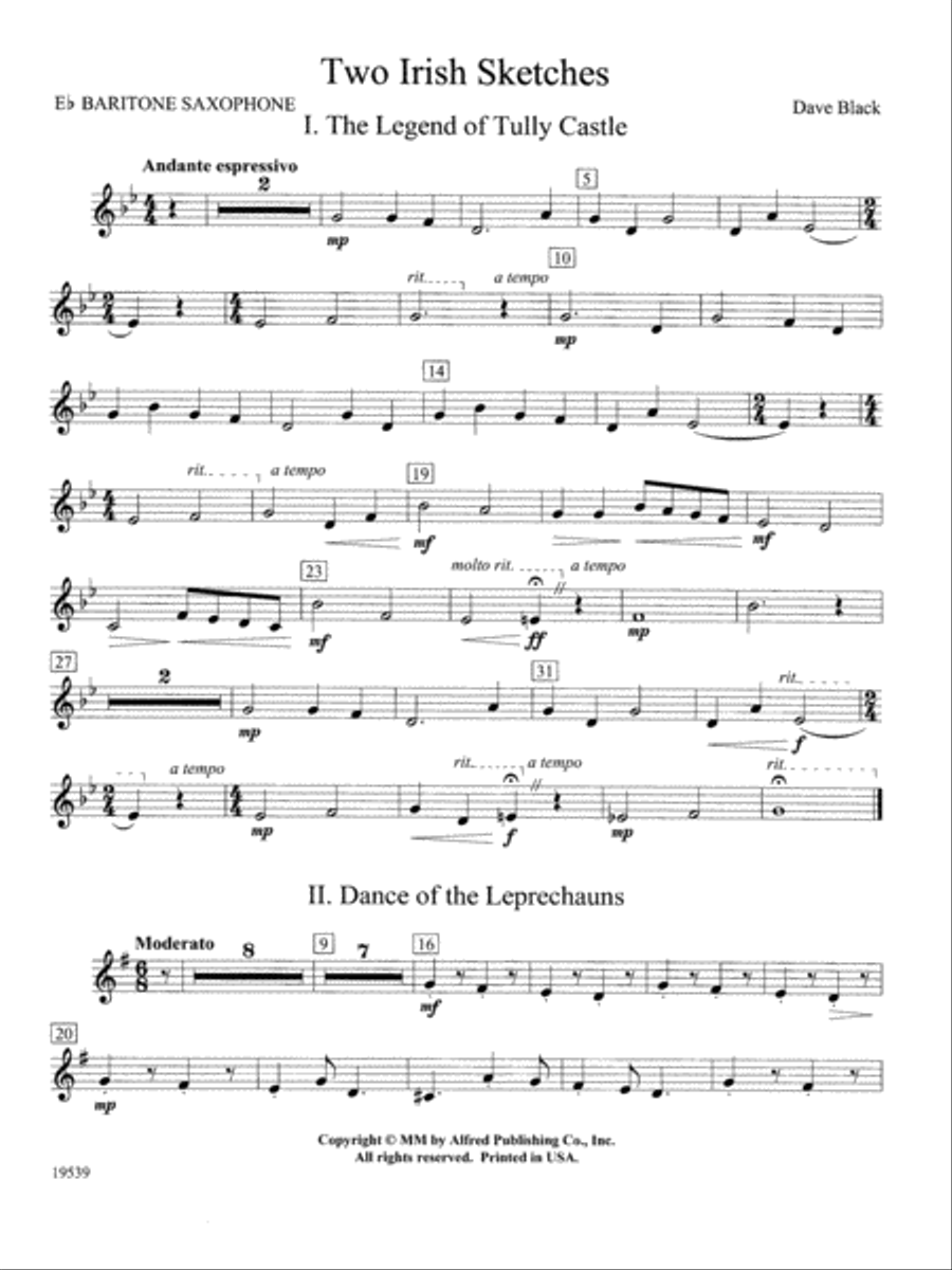 Two Irish Sketches: E-flat Baritone Saxophone Concert Band scores gallery preview page 1