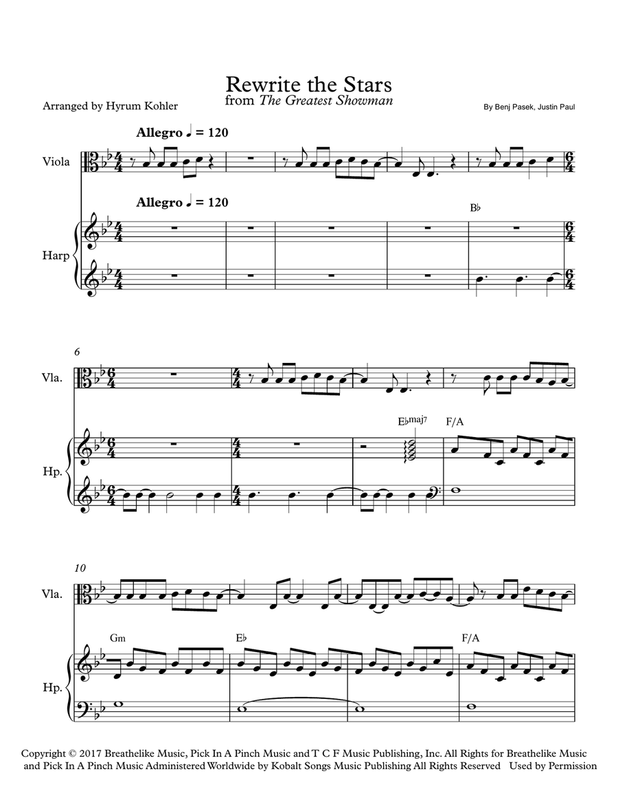 Rewrite The Stars String Duet scores gallery preview page 1