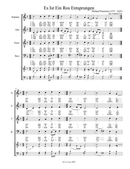 Es Ist Ein Rose Entsprungen (Lo, how a rose e'er blooming) (for SATB choir, a cappella)