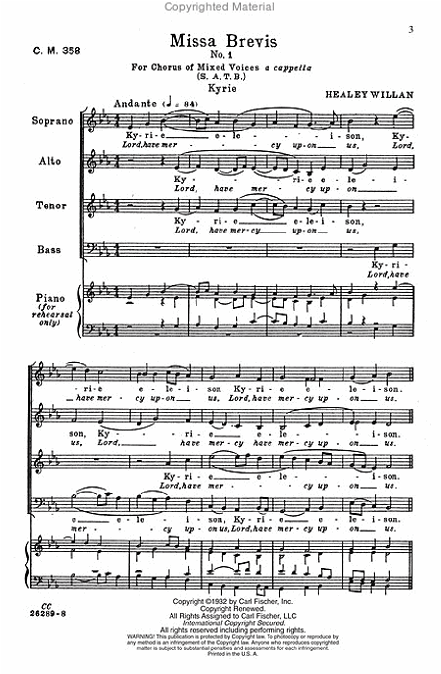 Missa Brevis No. 1 in E-flat 4-Part scores gallery preview page 2