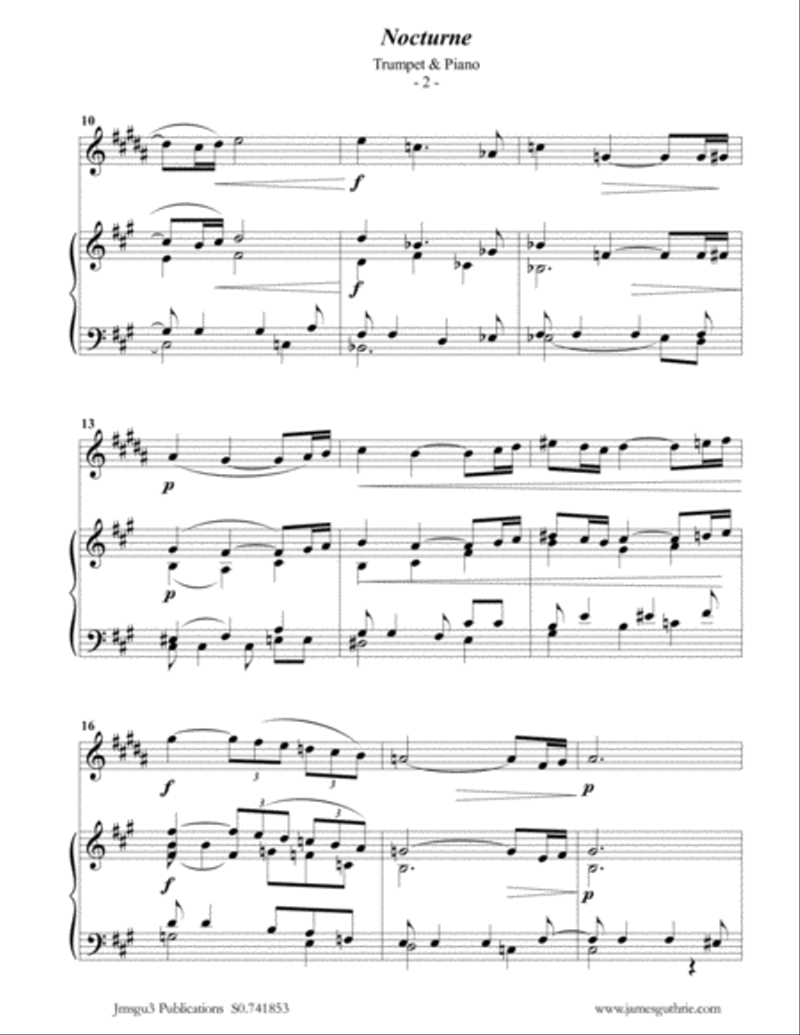 Fauré: Nocturne Op. 104 for Trumpet & Piano Trumpet Duet scores gallery preview page 2