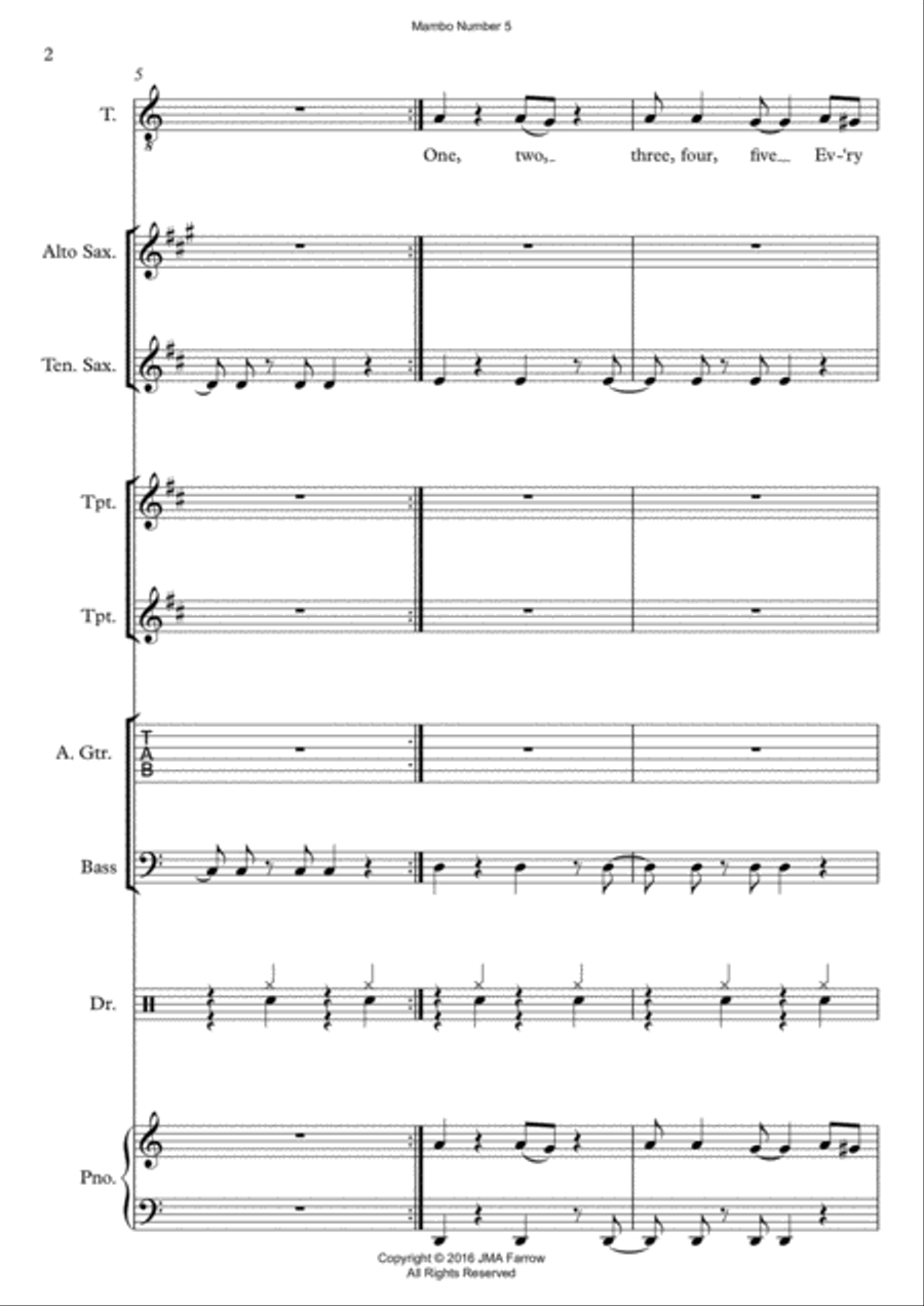 Mambo Number 5 by Perez Prado and Lou Bega Unison Choir scores gallery preview page 2