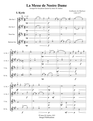 Machaut: La Messe de Nostre Dame for Saxophone Quartet - Score Only