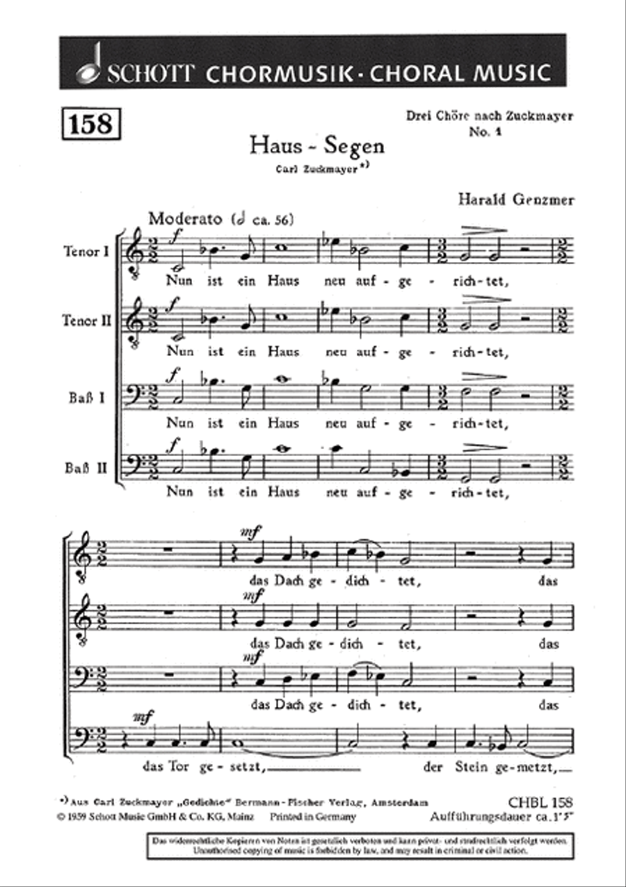 Genzmer H Haus Segen Men's Choir scores gallery preview page 1