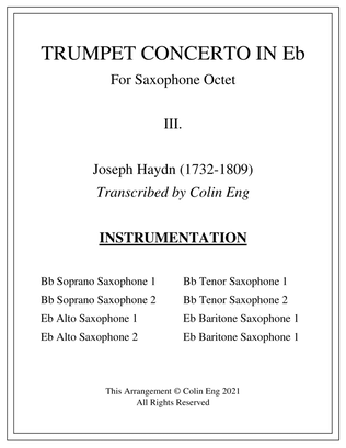 Book cover for Trumpet Concerto in Eb Mvt. III for Saxophone Octet