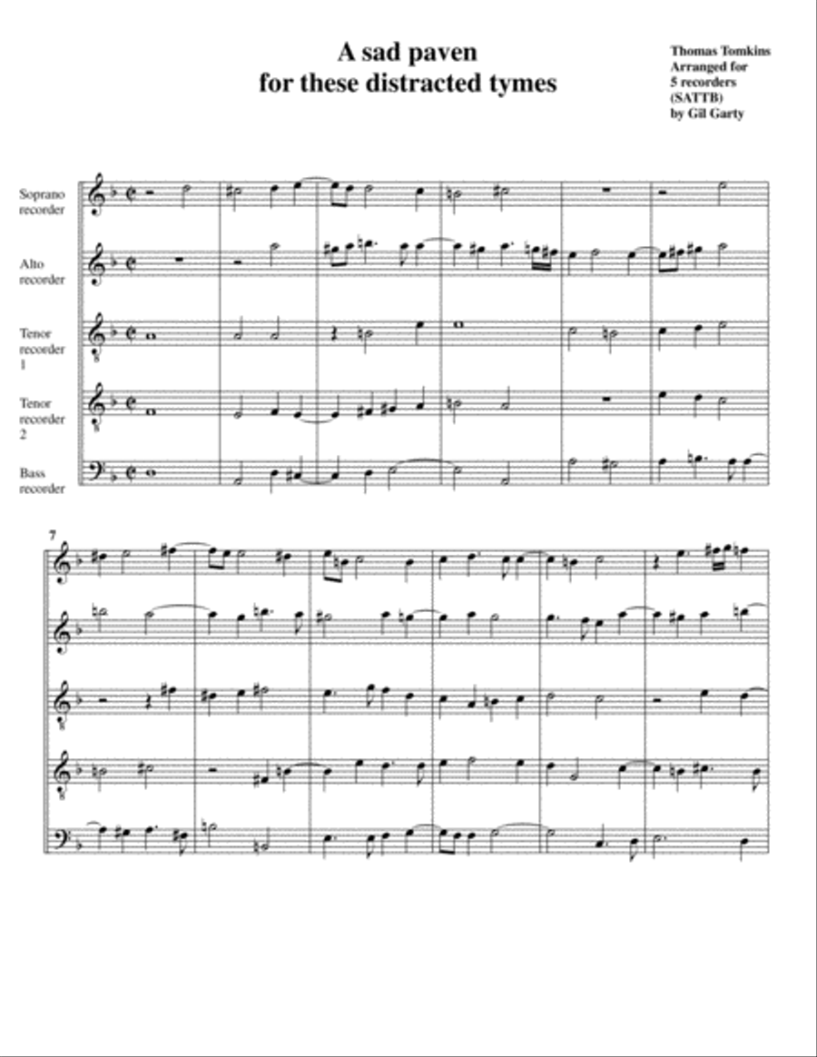 A sad paven for these distracted tymes (=A sad pavan for these distracted times) (arrangement for 5 Recorder scores gallery preview page 2
