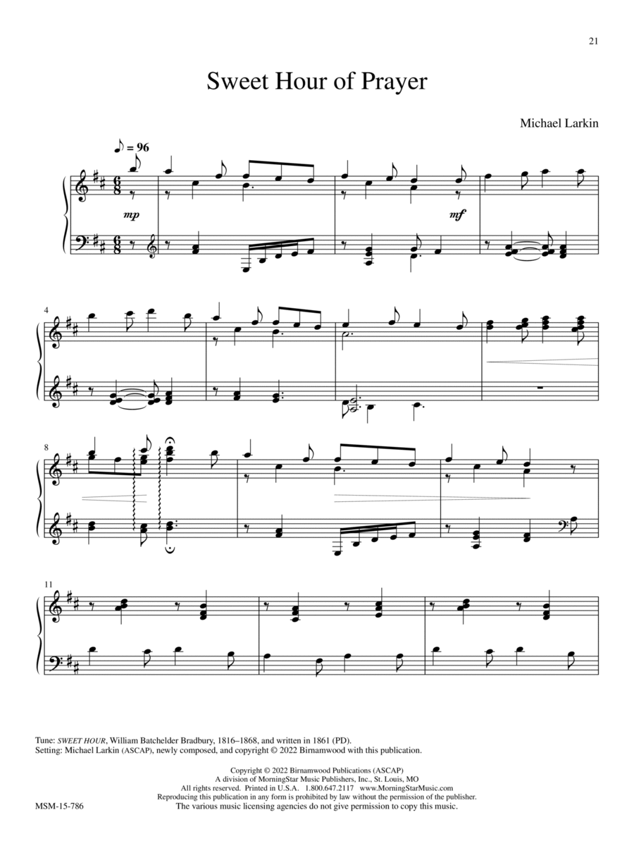 Sweet Hour of Prayer Piano Solo scores gallery preview page 1