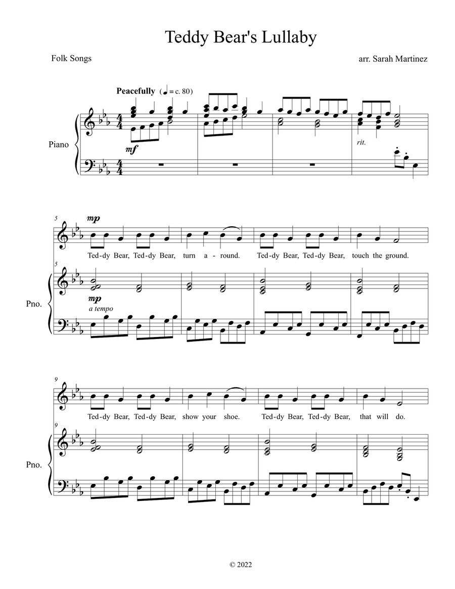 Teddy Bear's Lullaby (Unison, Accompanied) Unison Choir scores gallery preview page 1