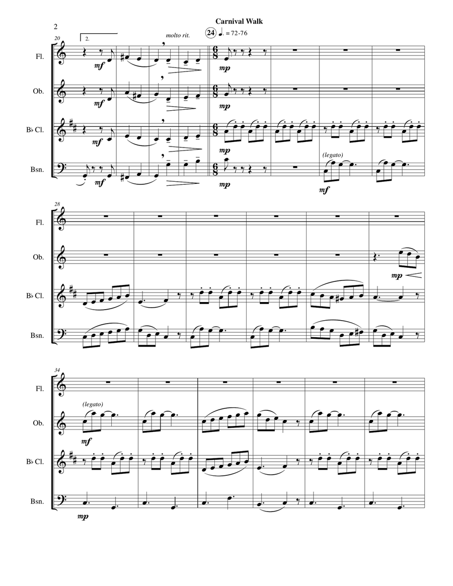 Carnival Walk (Fl-Ob-Cl-Bsn) Woodwind Quartet scores gallery preview page 4