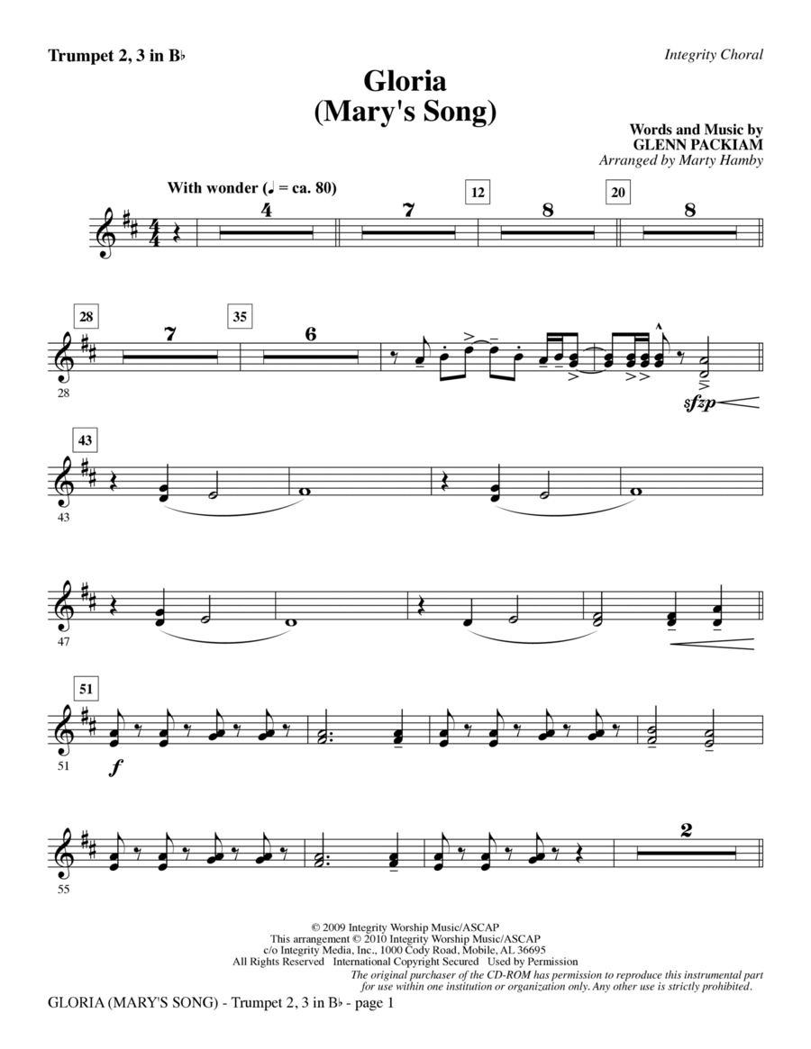 Gloria (Mary's Song) - Trumpet 2 & 3 Choir scores gallery preview page 1