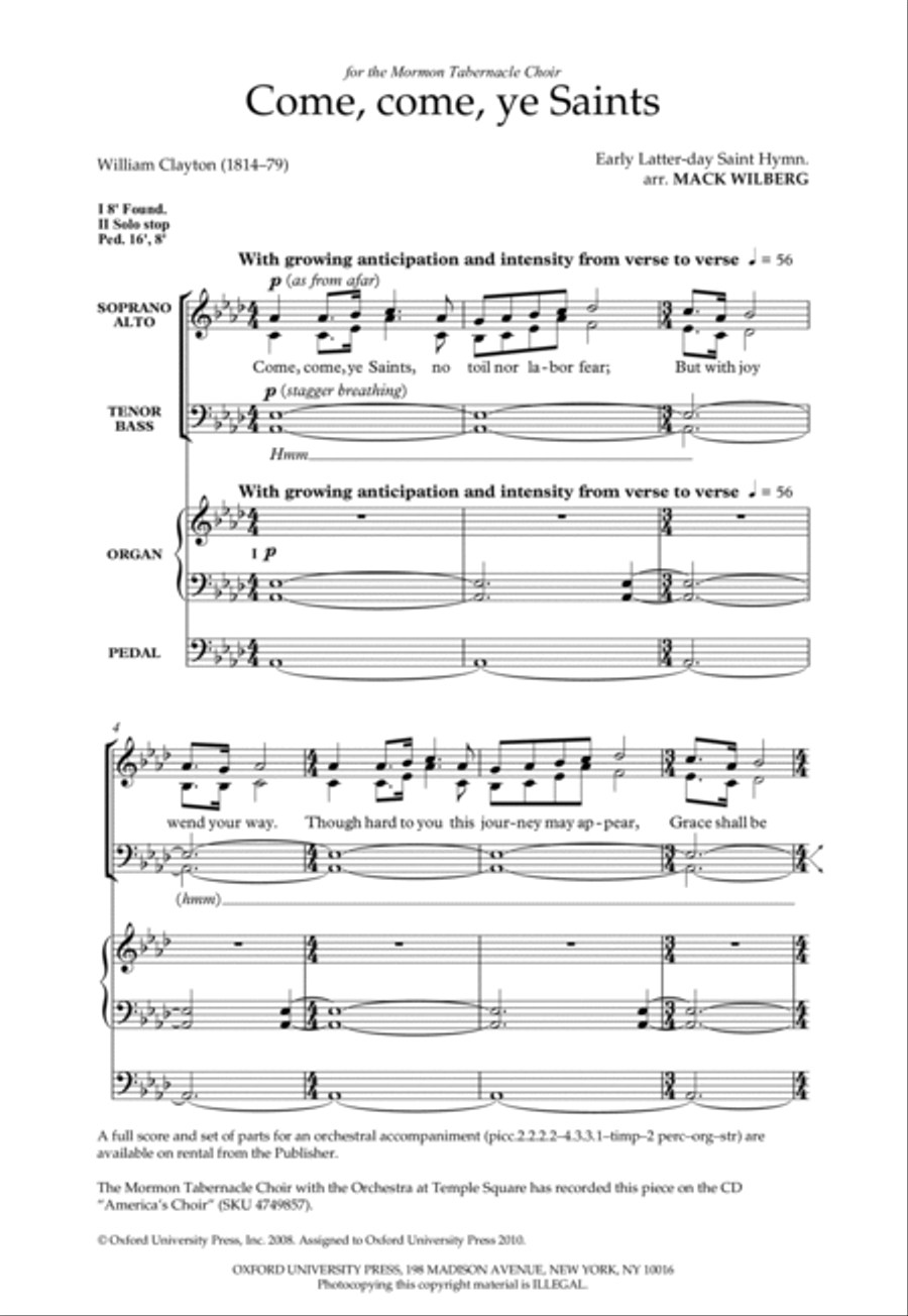 Come, come, ye Saints Come, come, ye Saints 4-Part scores gallery preview page 2