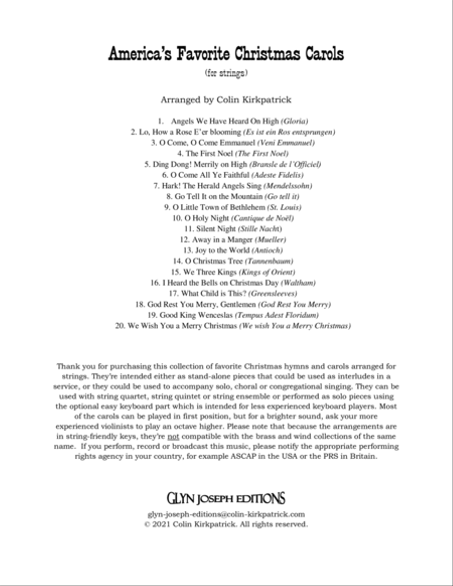 America's Favorite Christmas Carols arranged for Strings String Orchestra scores gallery preview page 2