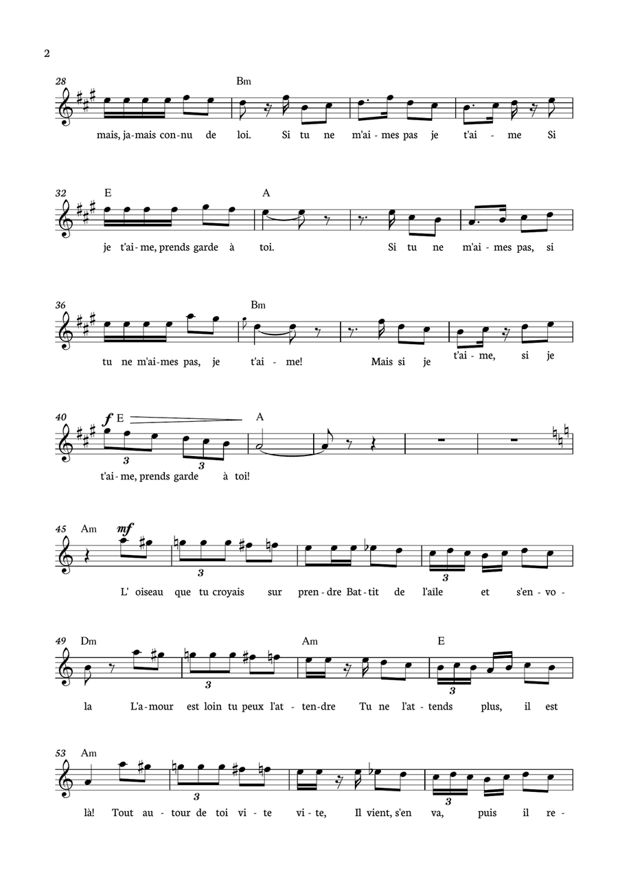Habanera from Carmen for Lead Sheet with chords Piano scores gallery preview page 2
