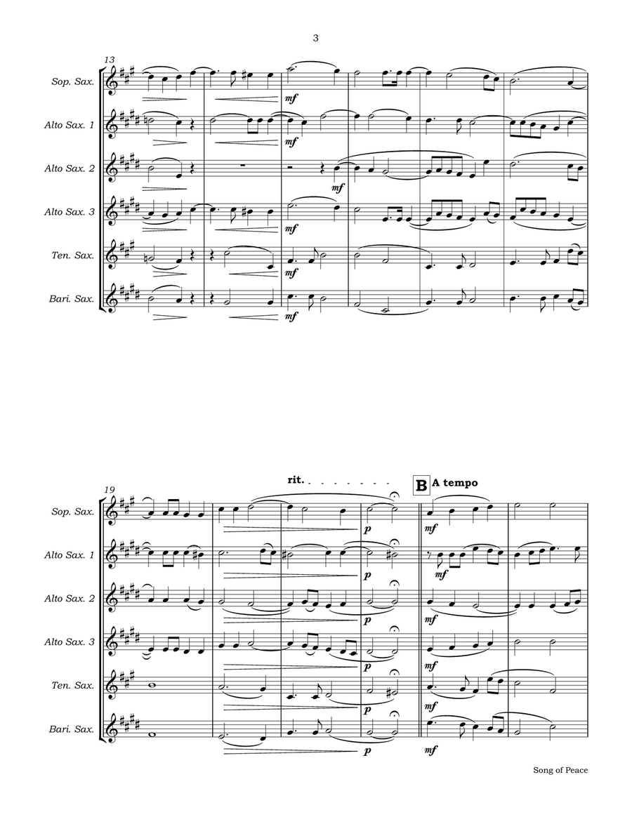 Song of Peace for Saxophone Choir Woodwind Ensemble scores gallery preview page 6