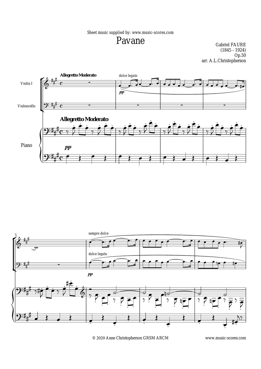 Faure Op.50 Pavane - Violin, Cello and Piano Piano Trio scores gallery preview page 1