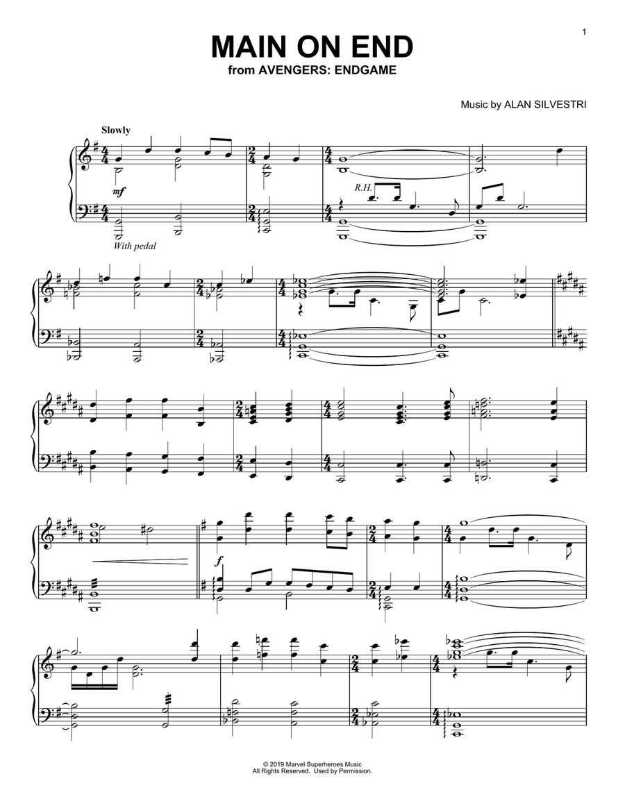Main on End (from Avengers: Endgame) Piano Solo scores gallery preview page 1