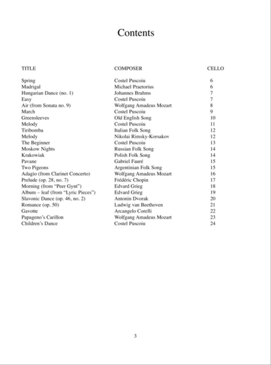 Cello Solo Pieces, Beginner Level