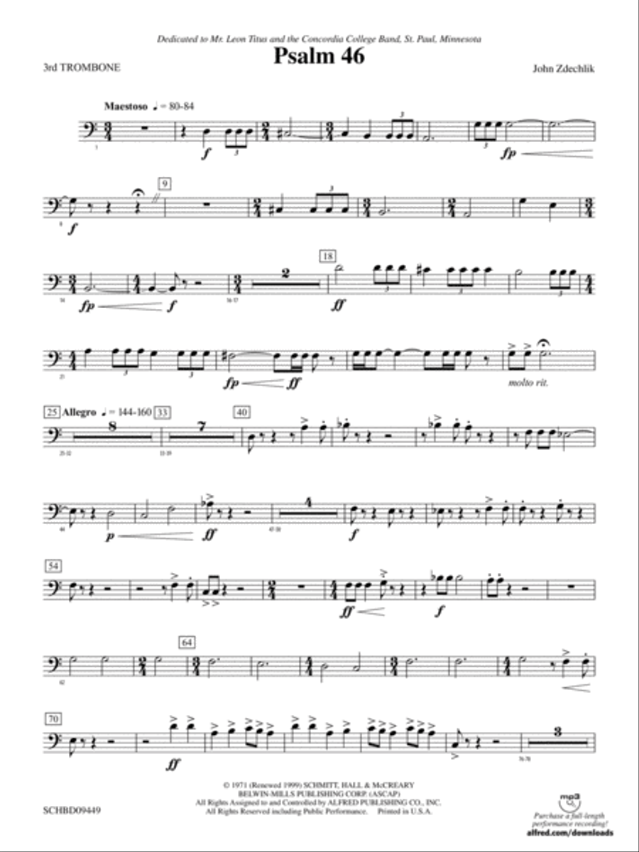 Psalm 46: 3rd Trombone Concert Band scores gallery preview page 1