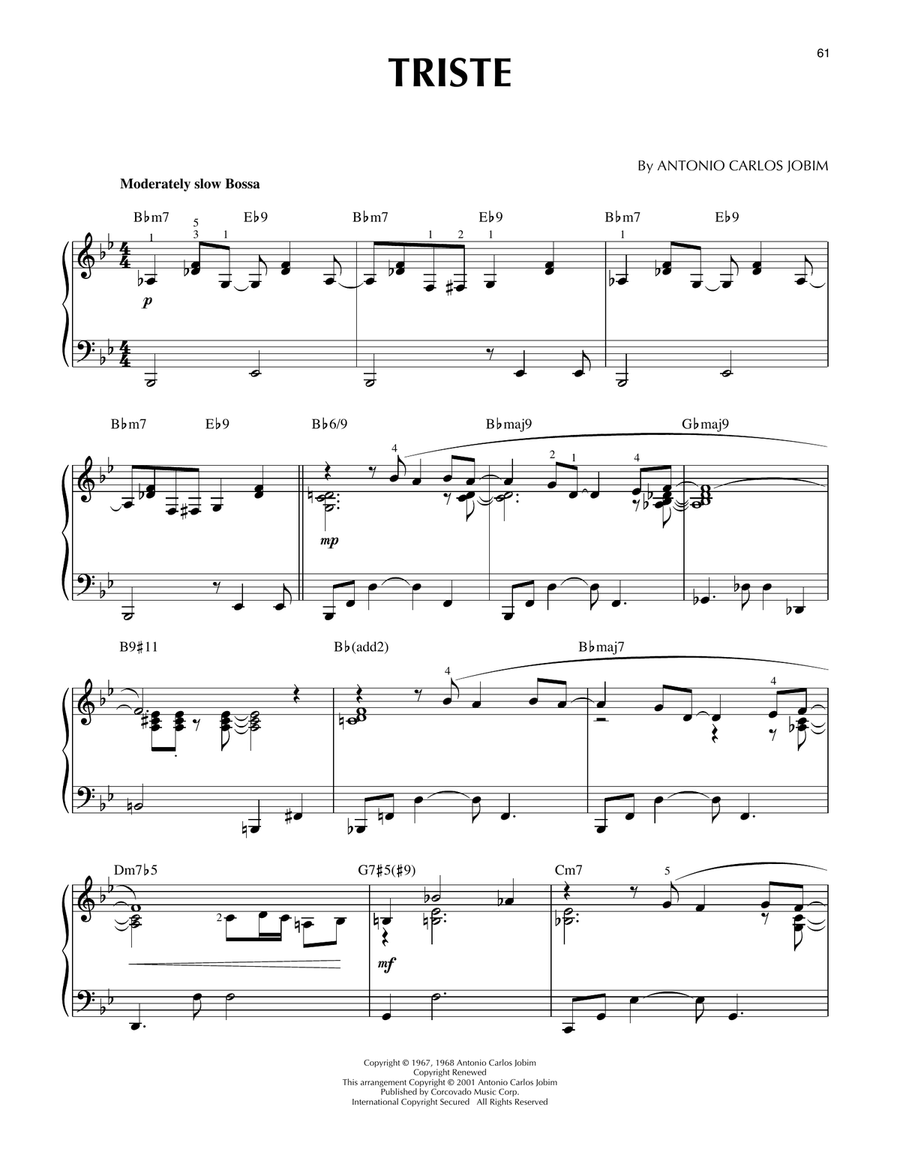 Triste [Jazz version] (arr. Brent Edstrom) Piano Solo scores gallery preview page 1