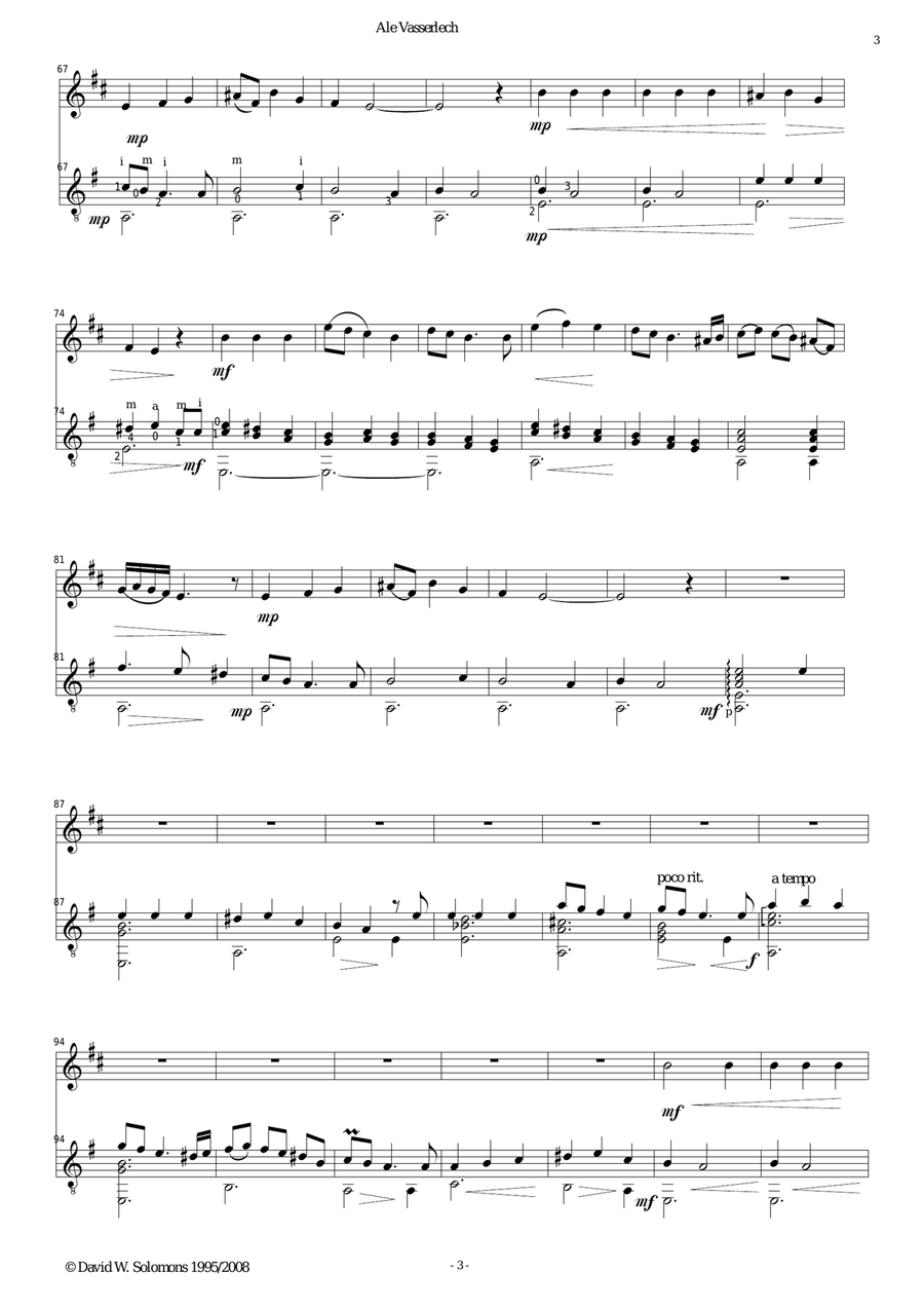 Ale Vasserlech (All the waters flow away) for cor anglais and guitar English Horn scores gallery preview page 3