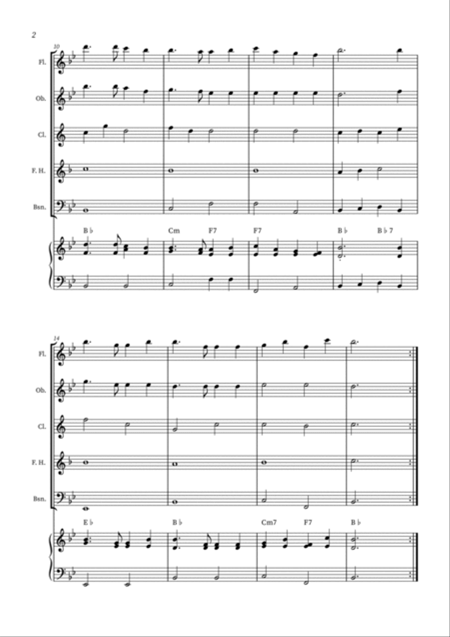 America The Beautiful - Woodwind Quintet (with piano accompaniment + CHORDS) Woodwind Quintet scores gallery preview page 2