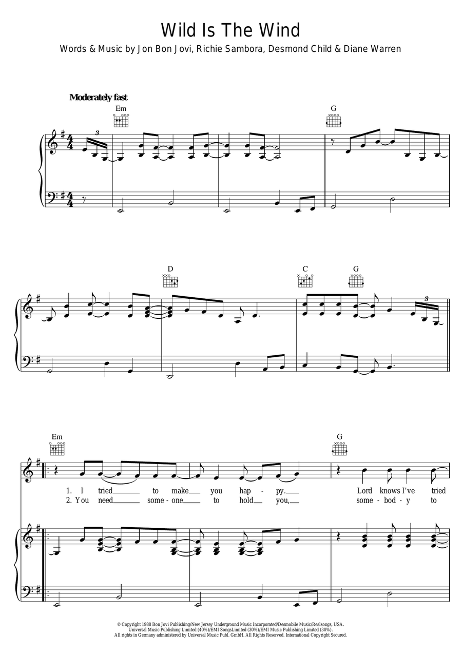 Wild Is The Wind Piano, Vocal scores gallery preview page 1