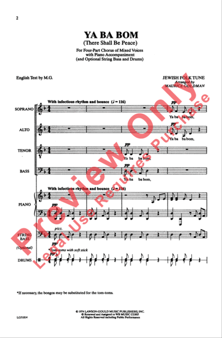 Ya Ba Bom 4-Part scores gallery preview page 2