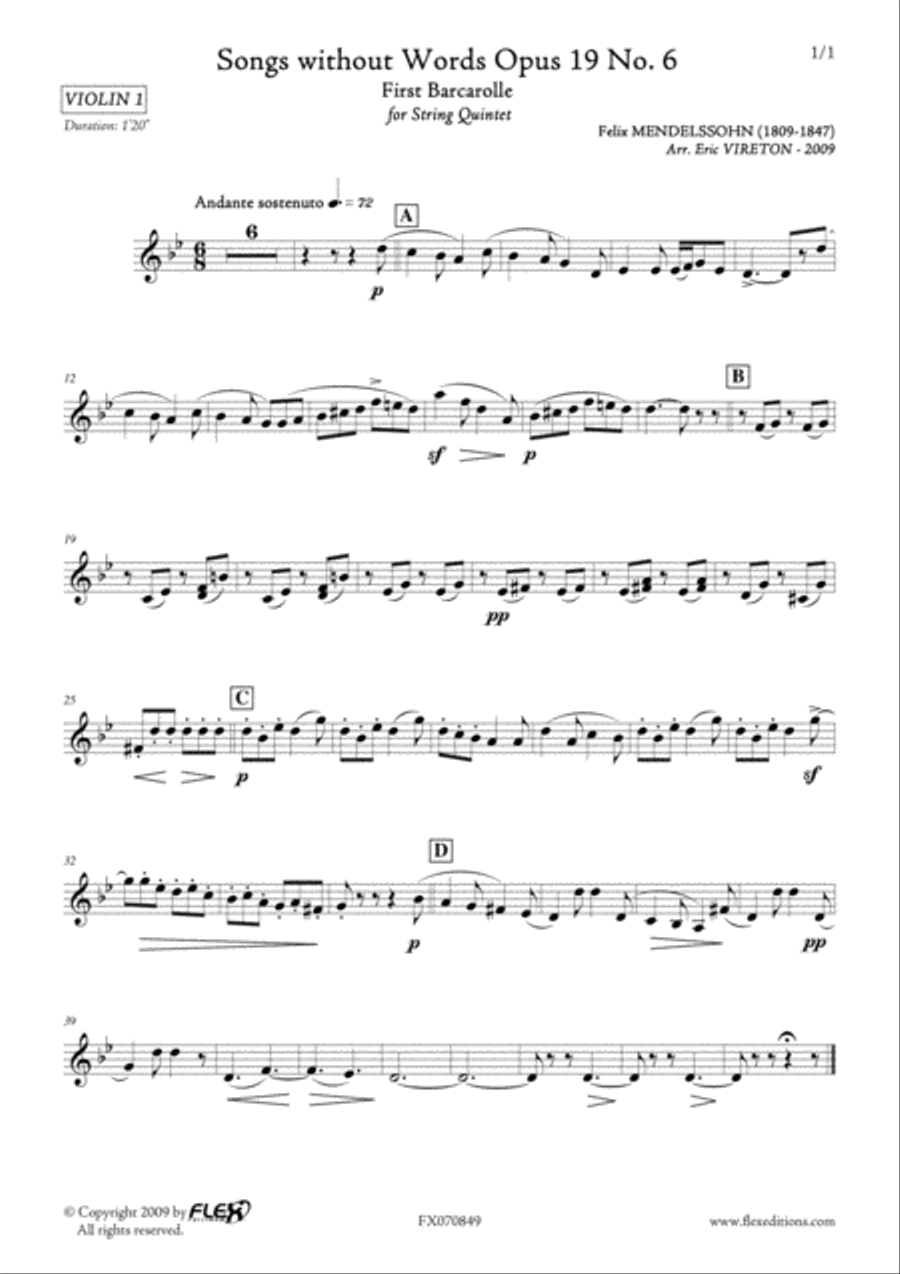 Songs without Words Opus 19 No. 6 String Quintet scores gallery preview page 5
