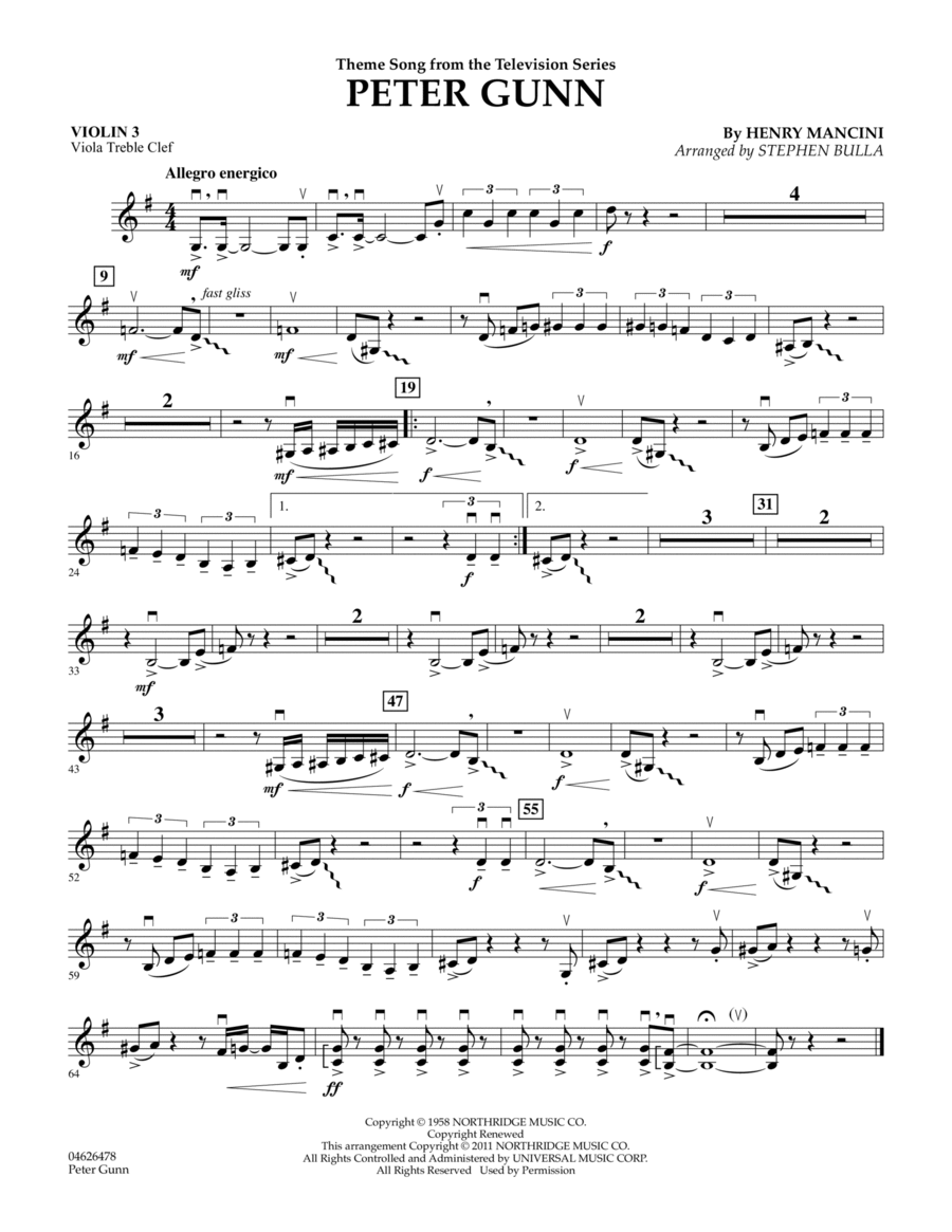 Peter Gunn - Violin 3 (Viola Treble Clef)