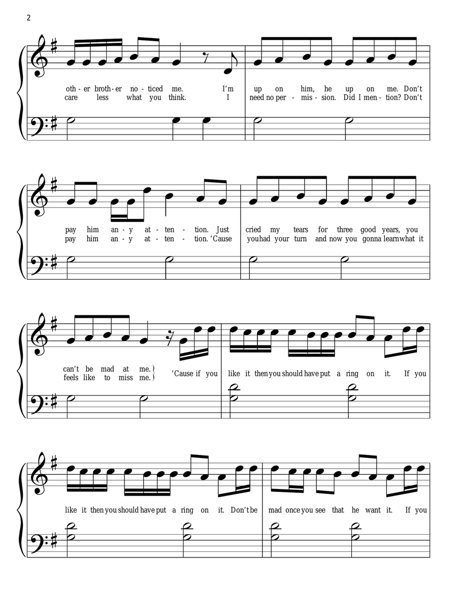Single Ladies (Put A Ring On It) Easy Piano scores gallery preview page 2