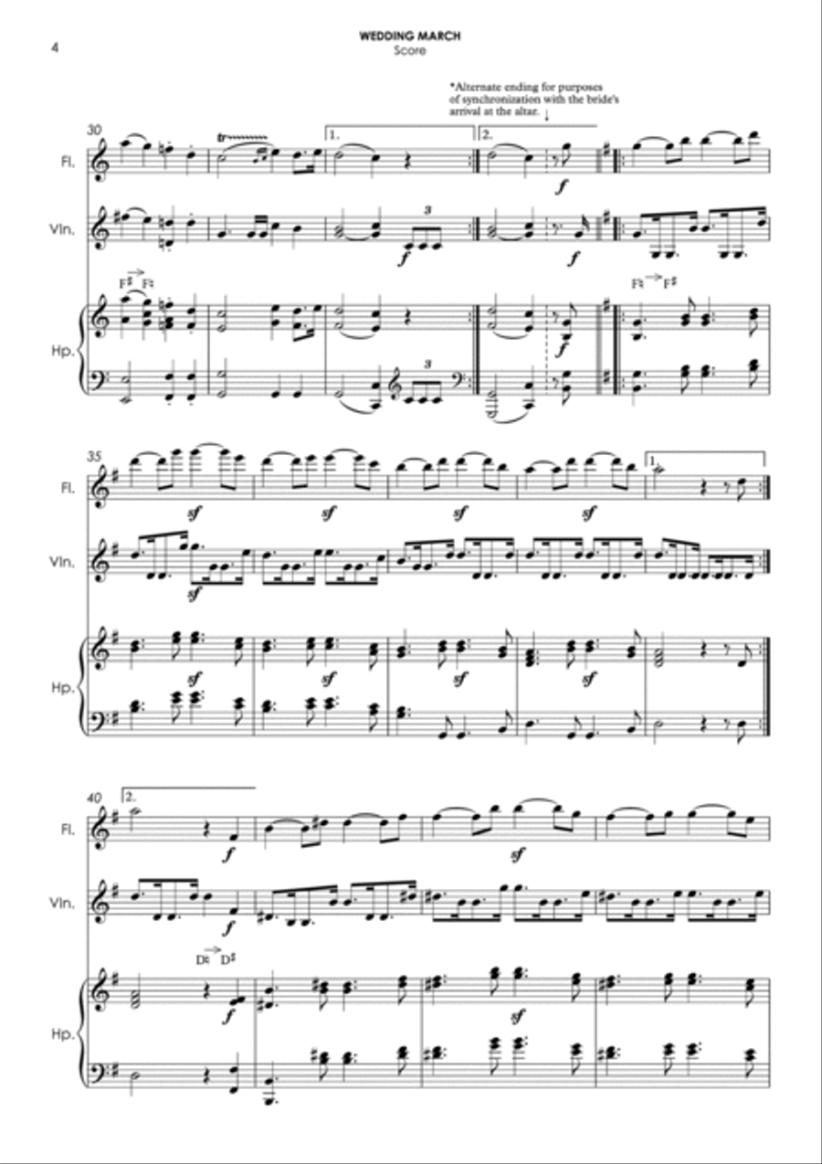 Wedding March (Mendelssohn) for flexible harp (piano) trio Small Ensemble scores gallery preview page 6